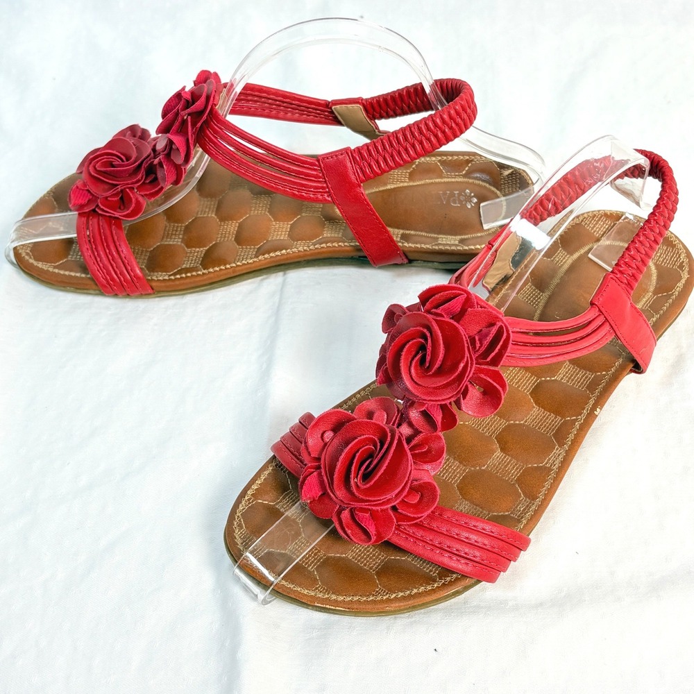 Patrizia Spring Step Red 3D Floral Rose Slingback Flat Sandals Women 40 US 9